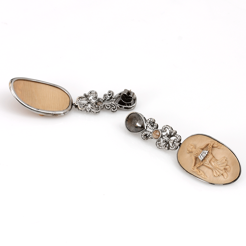 BOCHIC-Carved Mammoth Cameo Earrings-WHITE GOLD
