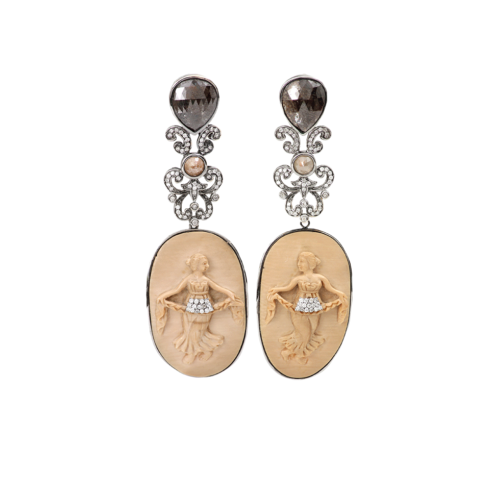 BOCHIC-Carved Mammoth Cameo Earrings-WHITE GOLD