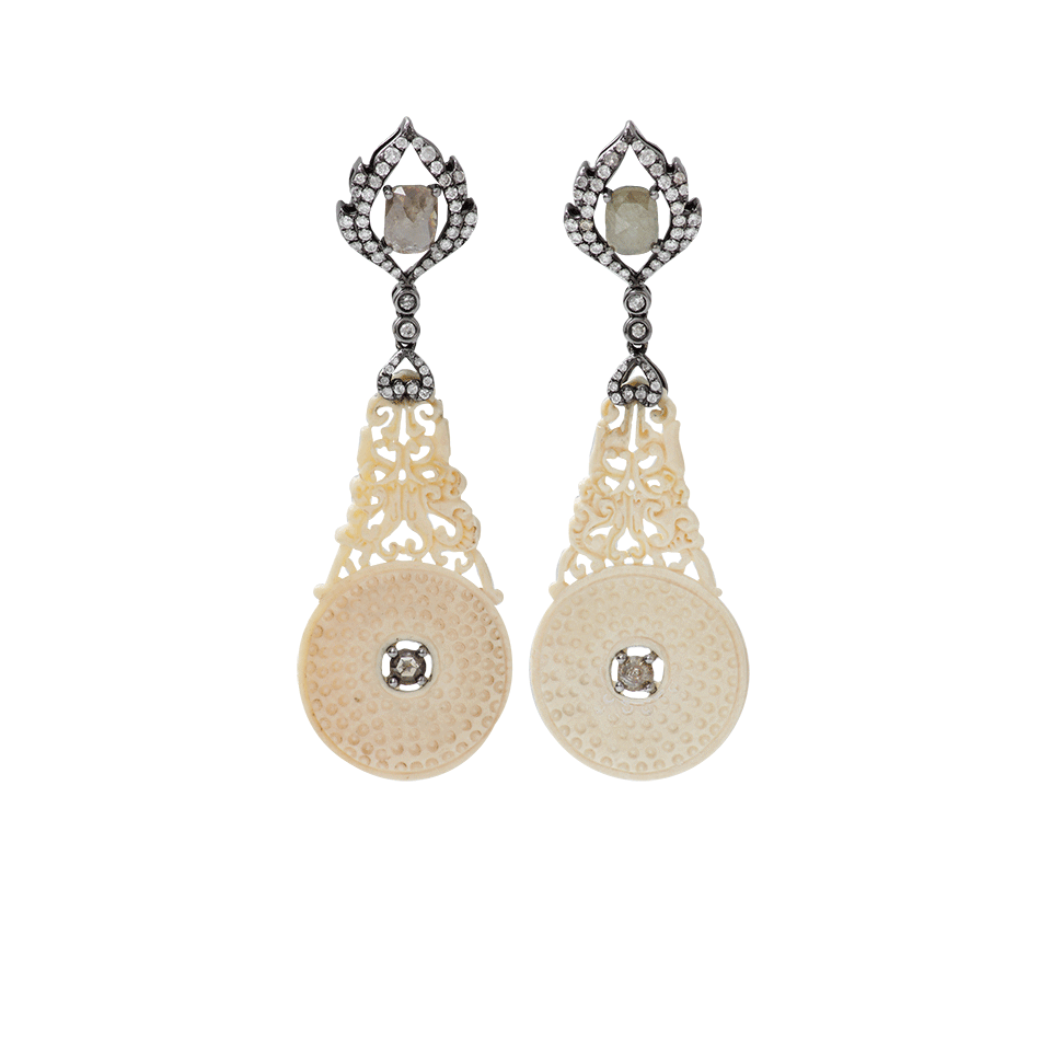 BOCHIC-Carved Mammoth Drop Earrings-WHITE GOLD