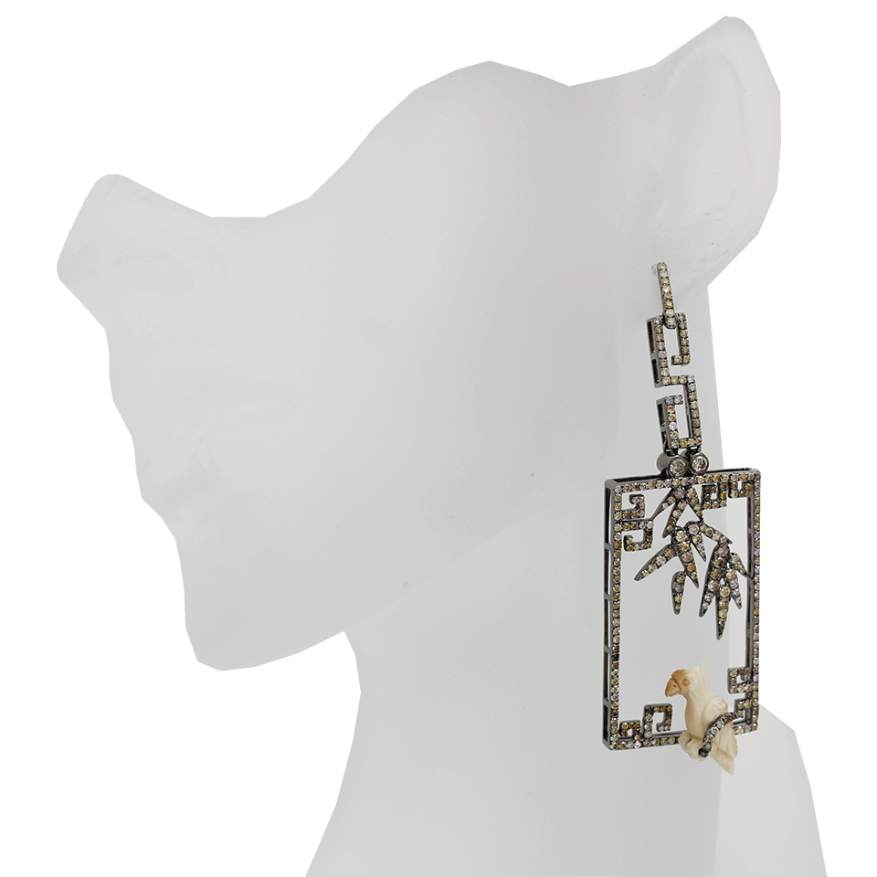 BOCHIC-Carved Mammoth Perched Bird Earrings-WHITE GOLD