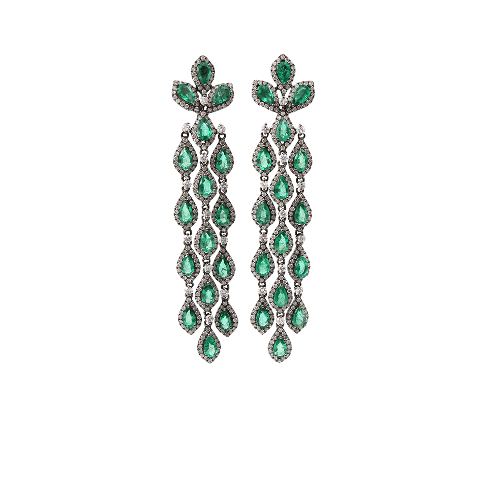 BOCHIC-Emerald And Diamond Cascade Earrings-WHITE GOLD
