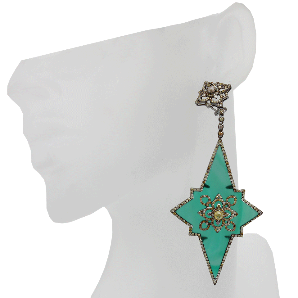 BOCHIC-Green Agate Star Drop Earrings-WHITE GOLD