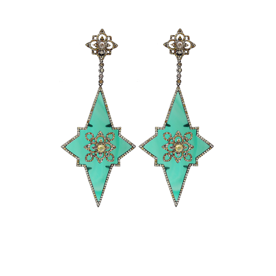 BOCHIC-Green Agate Star Drop Earrings-WHITE GOLD
