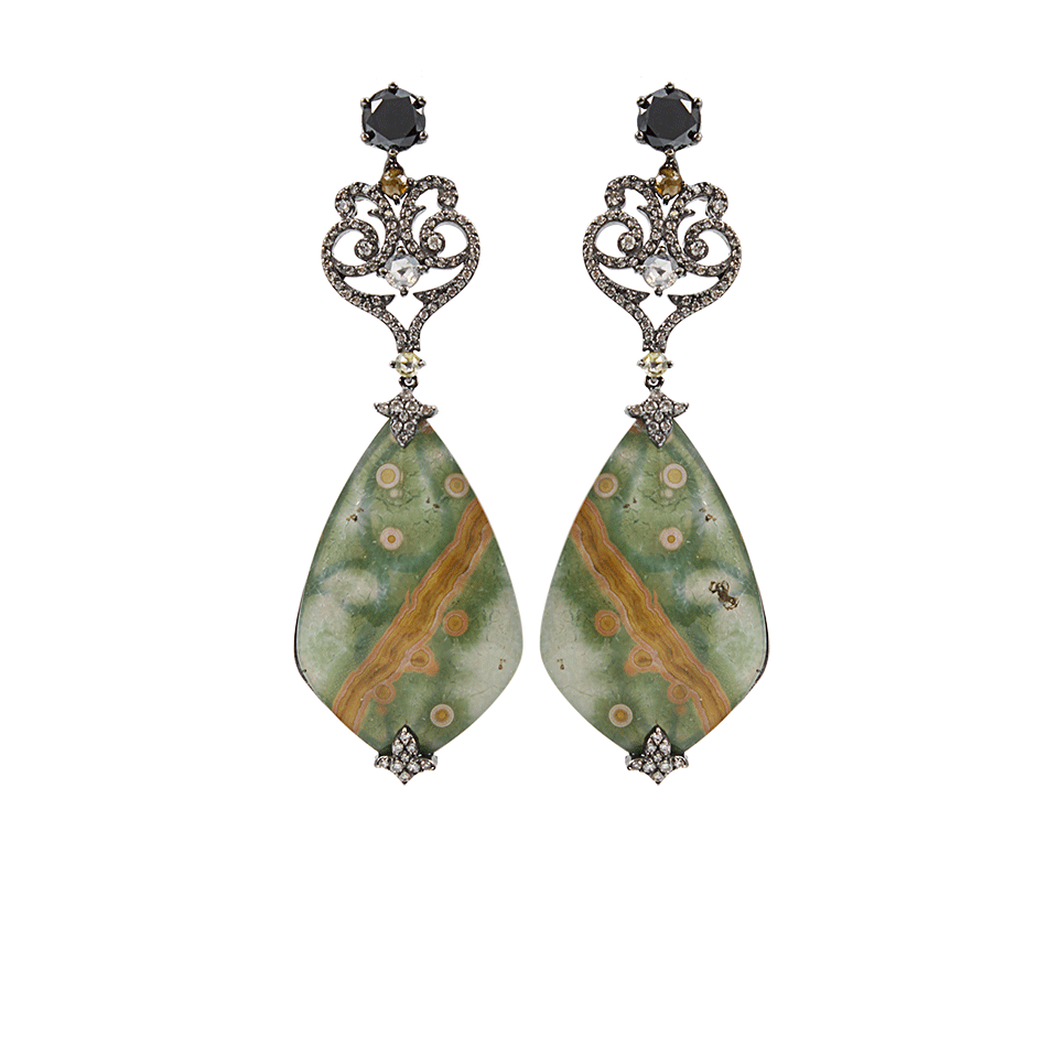 BOCHIC-Green Orbicular Quartz Mother of Pearl Earrings-WHITE GOLD