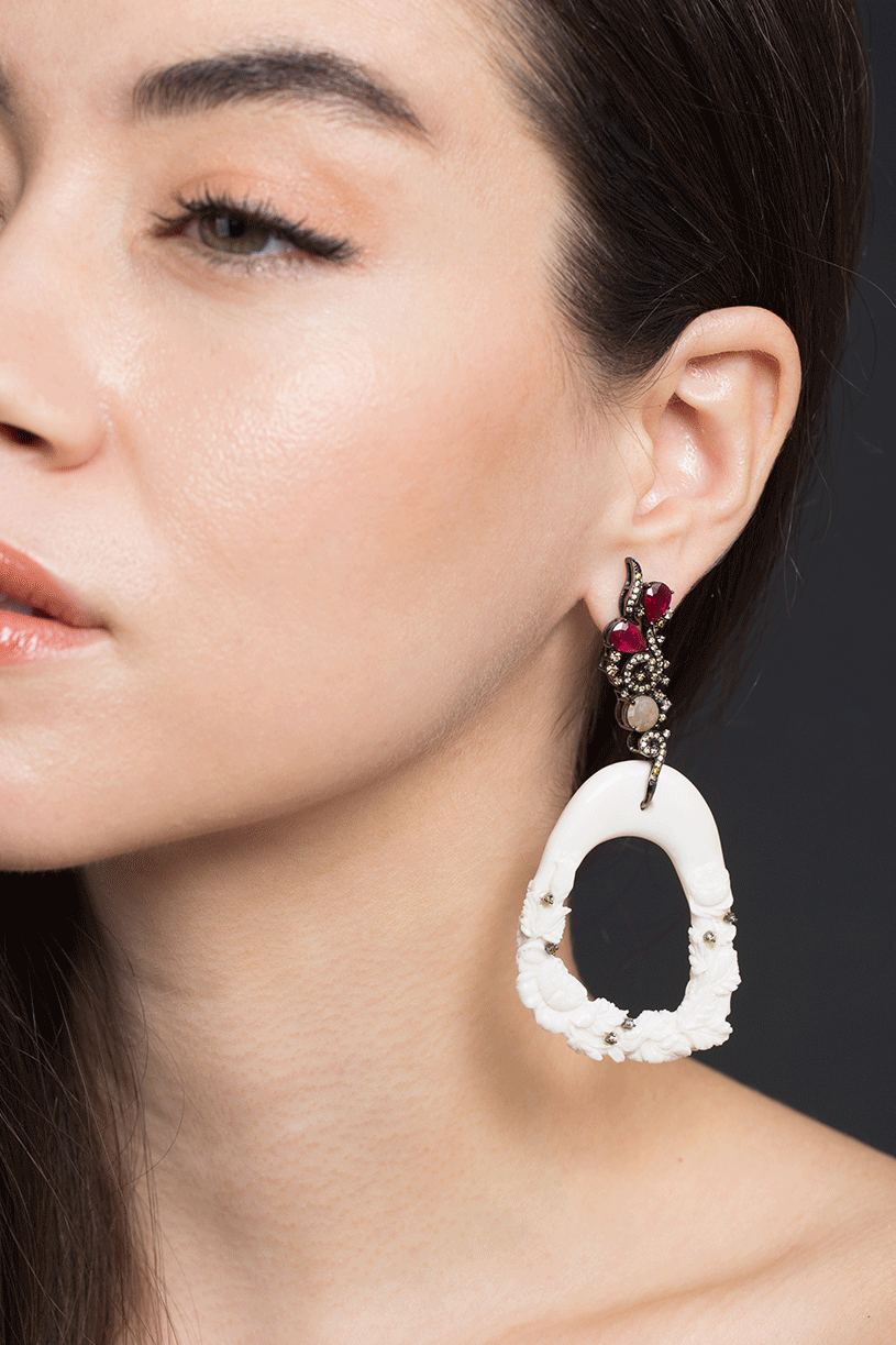 BOCHIC-Hand Carved Mammoth Earrings-WHITE GOLD