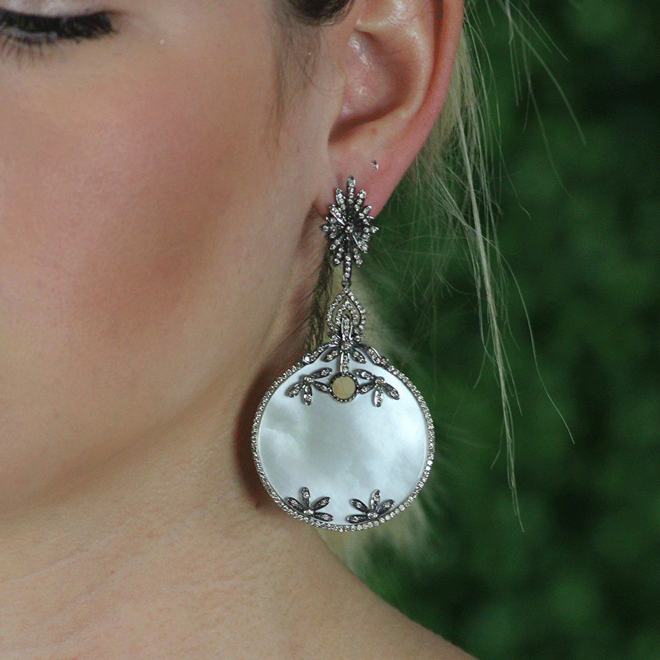 BOCHIC-Mother-Of-Pearl Circle Drop Earrings-WHITE GOLD