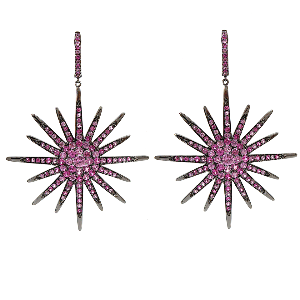 BOCHIC-Pink Sapphire Starbrust Earrings-WHITE GOLD