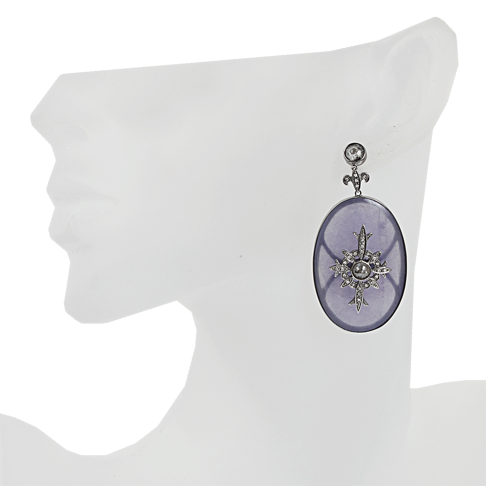 BOCHIC-Purple Jade Oval Earrings with Diamonds-WHITE GOLD