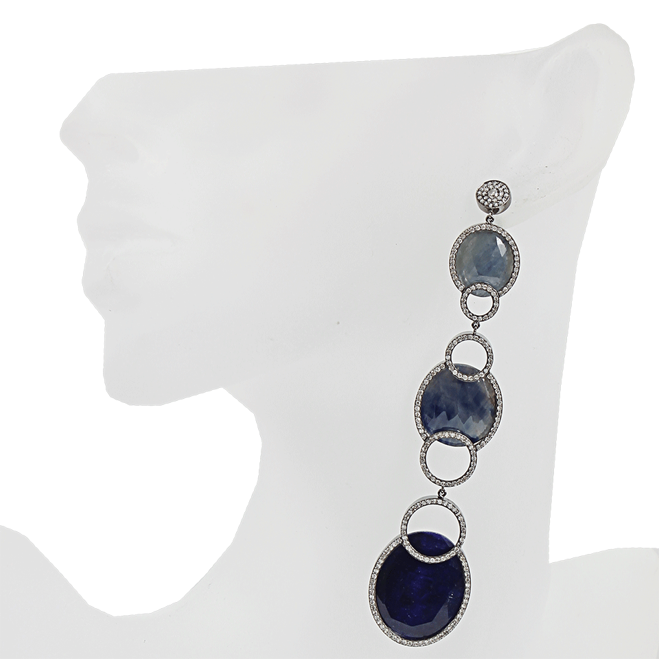 BOCHIC-Three Drop Blue Sapphire Earrings-WHITE GOLD