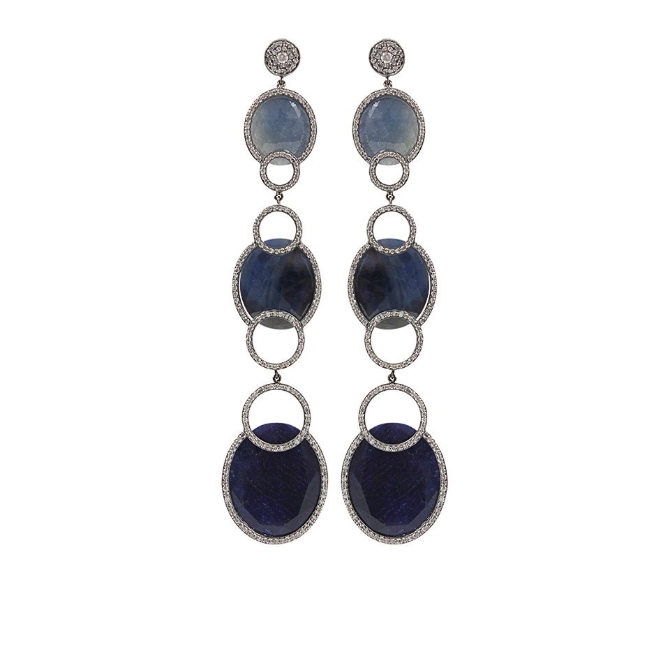 BOCHIC-Three Drop Blue Sapphire Earrings-WHITE GOLD