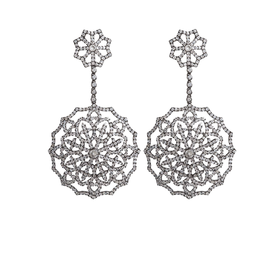 BOCHIC-White Sapphire Snowflake Earrings-WHITE GOLD