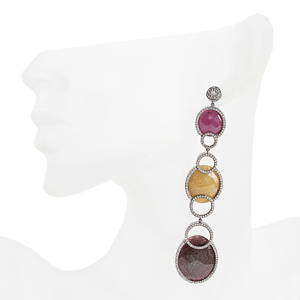 BOCHIC-3 Drop Sapphire and Yellow Diamond Earrings-WHT GOLD