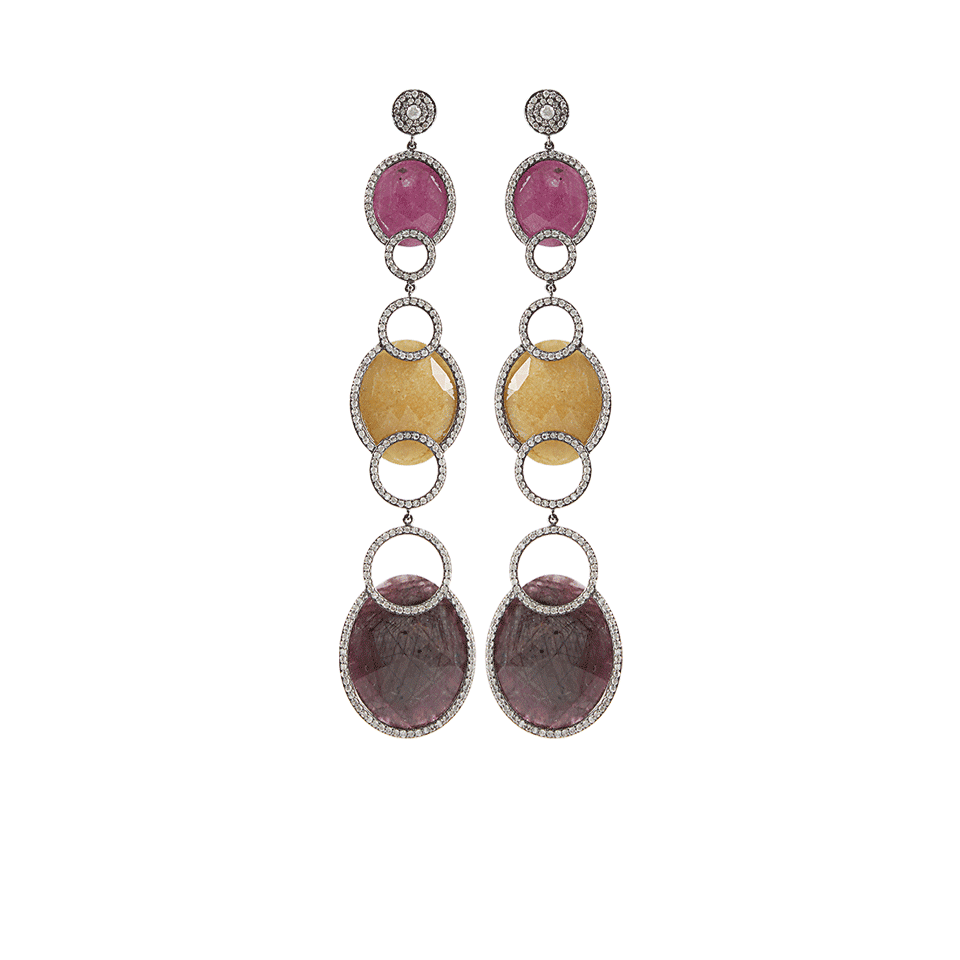 BOCHIC-3 Drop Sapphire and Yellow Diamond Earrings-WHT GOLD