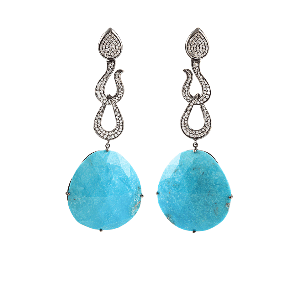 BOCHIC-Double Loop Diamond Turquoise Earrings-WHT GOLD
