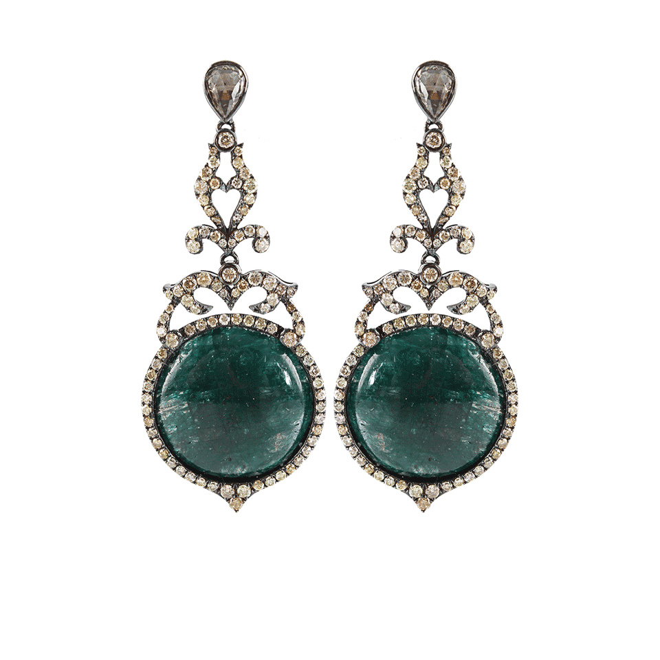 BOCHIC-Emerald and Diamond Drop Earrings-WHT GOLD