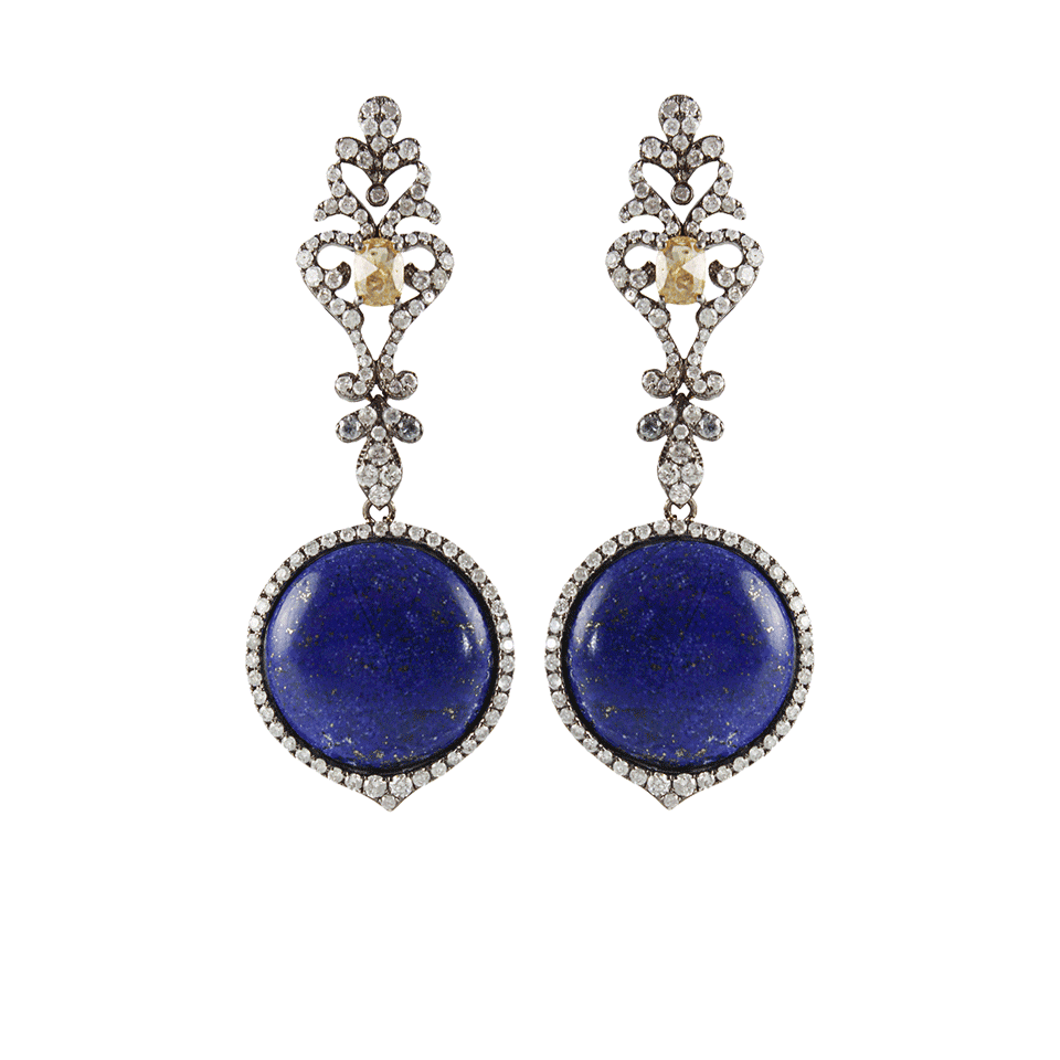 BOCHIC-Lapis and Diamond Drop Earrings-WHT GOLD