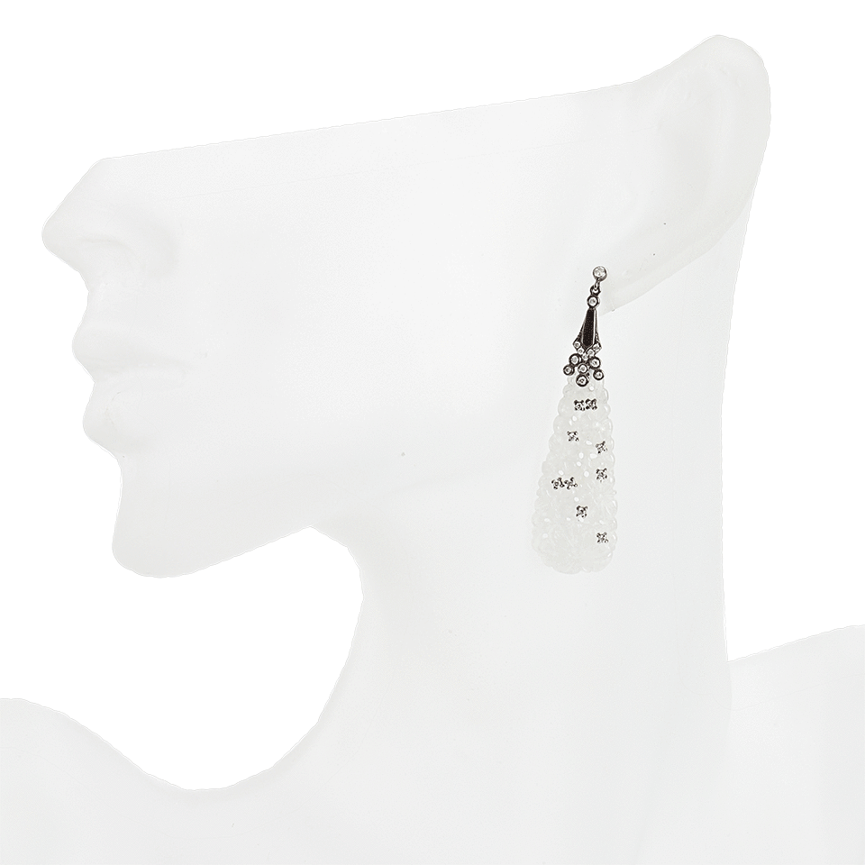 BOCHIC-White Carved Jade and Diamond Earrings-WHT GOLD