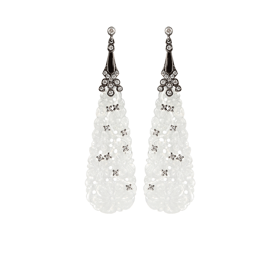 BOCHIC-White Carved Jade and Diamond Earrings-WHT GOLD