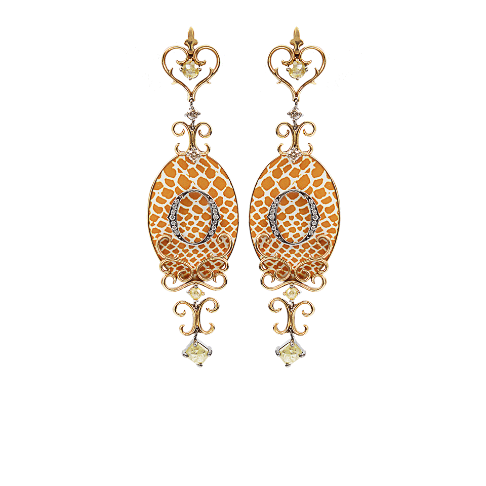 BOCHIC-Orange Speckled Enamel Diamond Icon Earrings-YELLOW GOLD