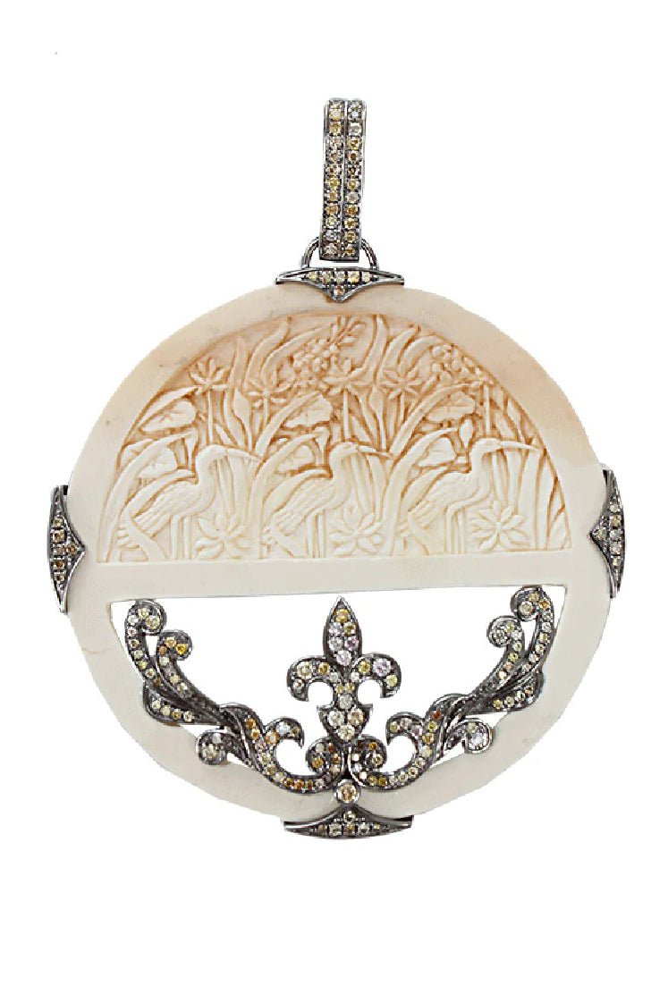 BOCHIC-Carved Mammoth And Diamond Pendant-WHITE GOLD