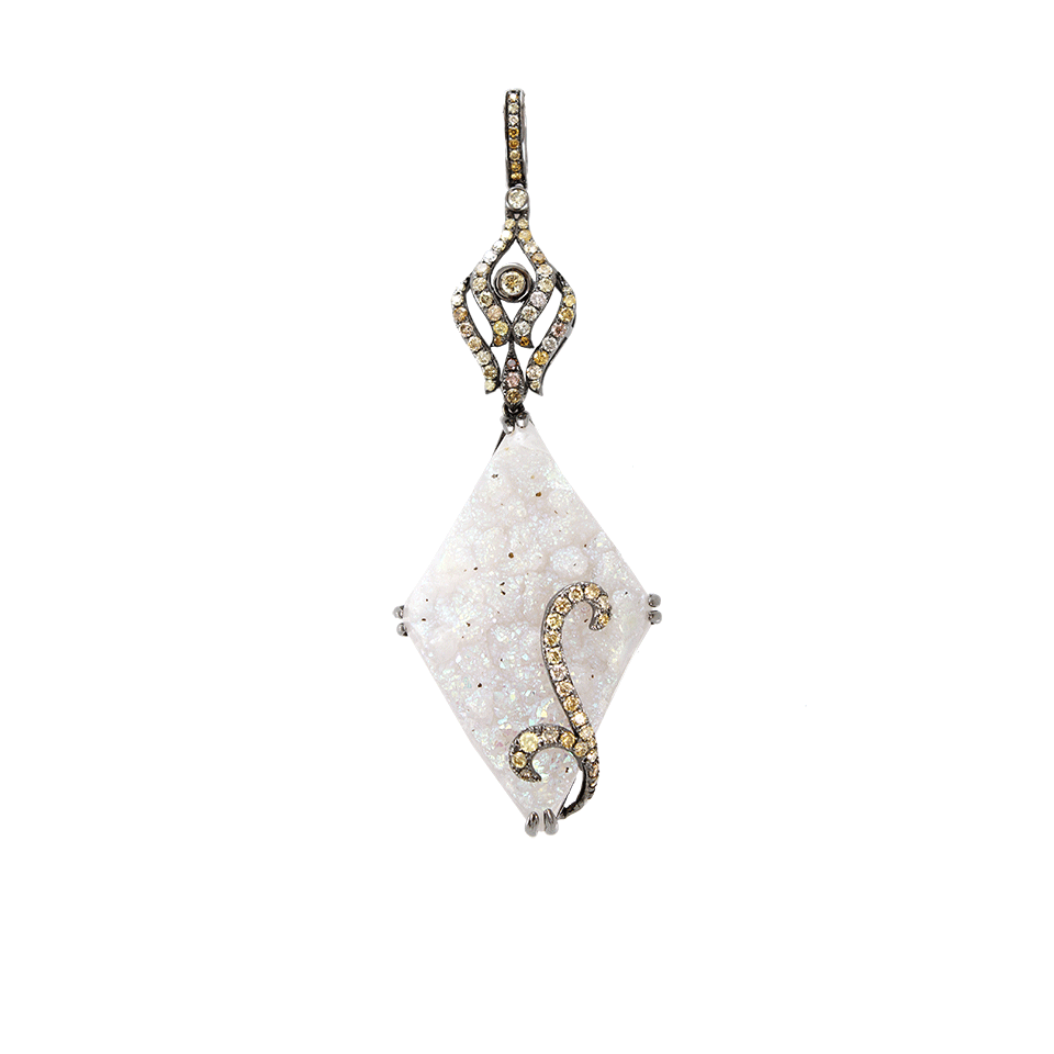 BOCHIC-Druzy Agate and Diamond Pendant-WHITE GOLD