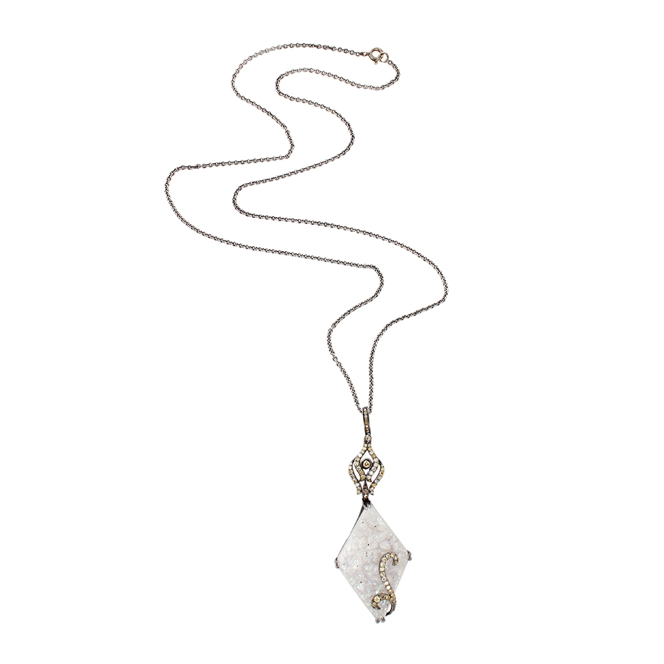 BOCHIC-Druzy Agate and Diamond Pendant-WHITE GOLD