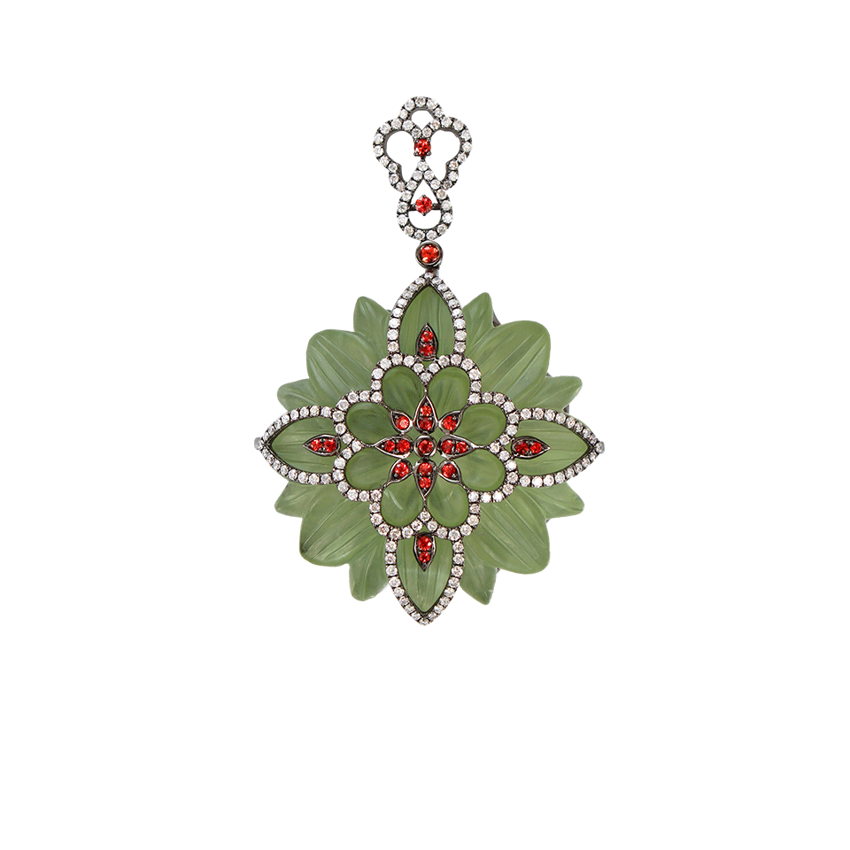 BOCHIC-Green Amethyst Diamond Flower Pendant-WHITE GOLD