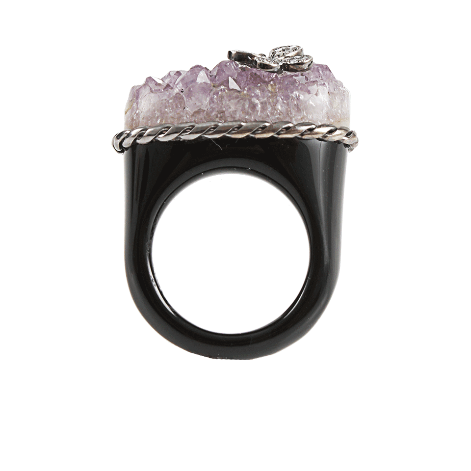 BOCHIC-Purple Druzy Agate and Diamond Butterfly Ring-PURPLE