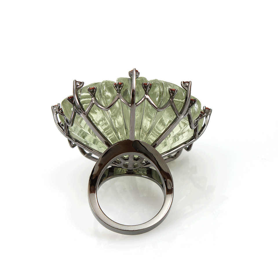 BOCHIC-Green Amethyst Kiwi Flower Ring-WHITE GOLD