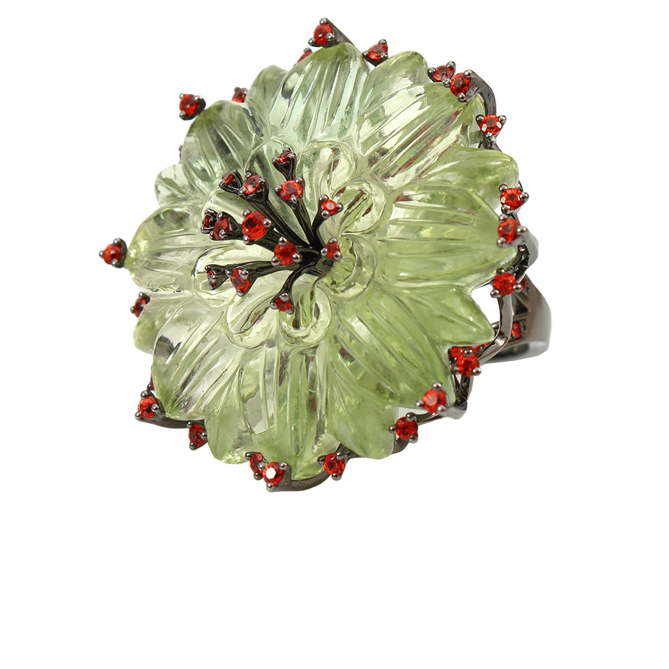 BOCHIC-Green Amethyst Kiwi Flower Ring-WHITE GOLD