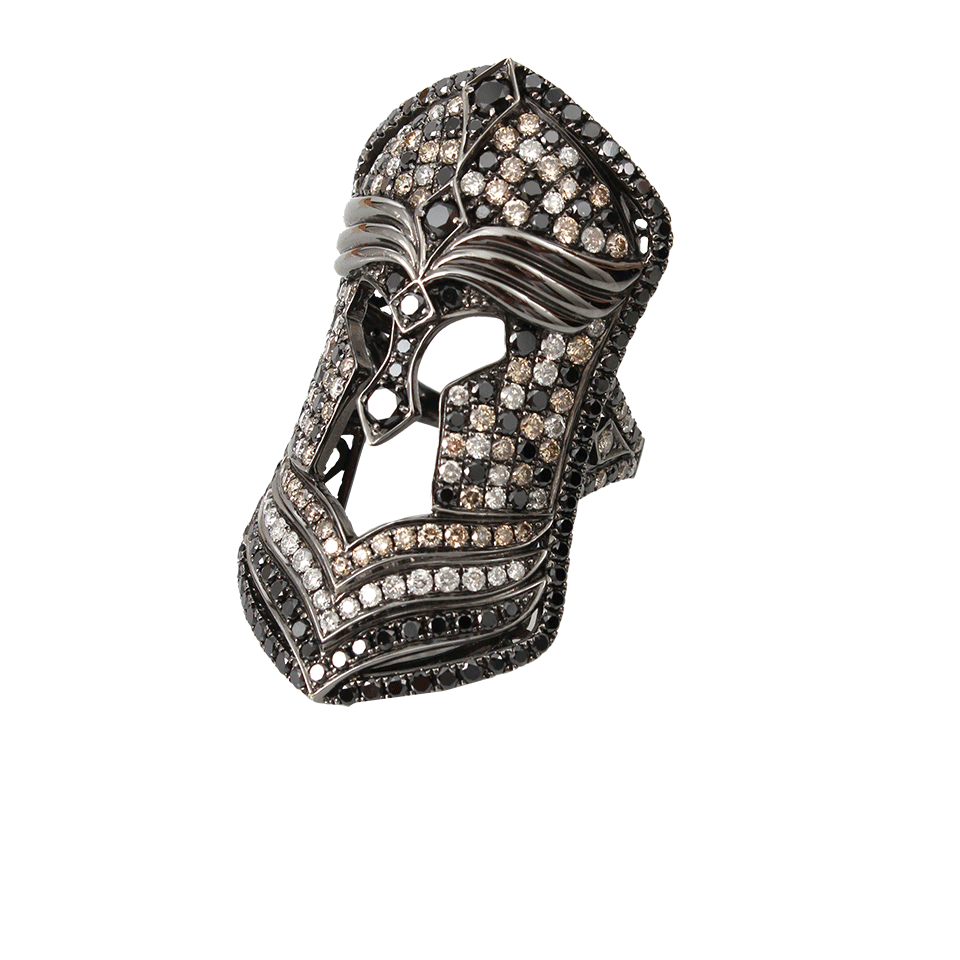 BOCHIC-Mixed Diamond Mask Ring-WHITE GOLD