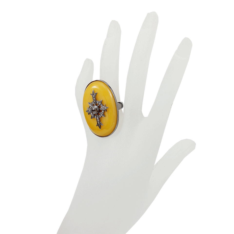BOCHIC-Yellow Oval Jade Ring with Diamonds-WHITE GOLD