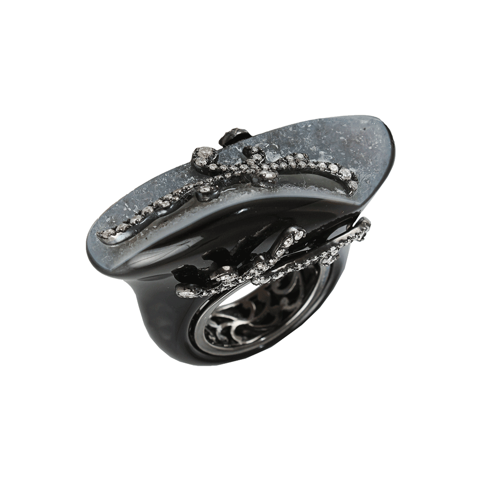 BOCHIC-Black Jade and Druzy Agate Diamond Ring-WHT GOLD