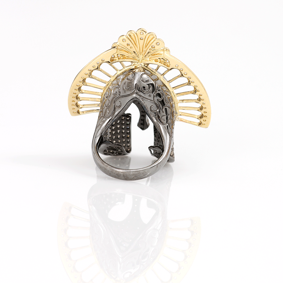 BOCHIC-Cognac And White Diamond Helmet Ring-YELLOW GOLD