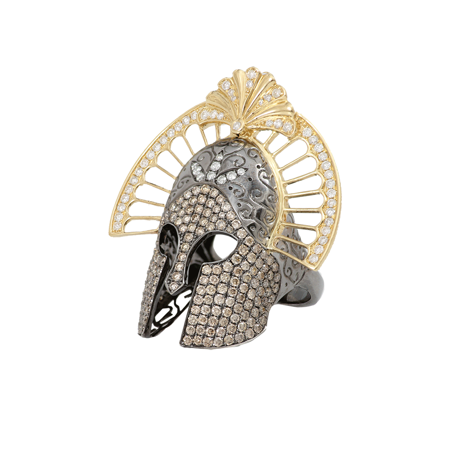 BOCHIC-Cognac And White Diamond Helmet Ring-YELLOW GOLD