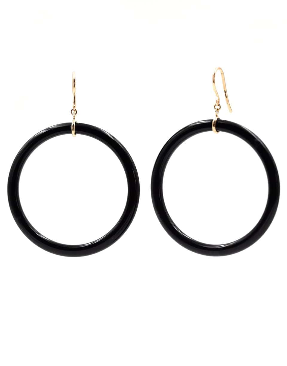 BONDEYE JEWELRY-Black Onyx Marble Frosted Donut Hoop Earrings-