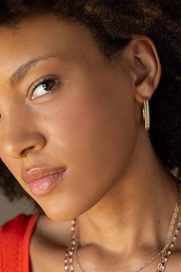 BONDEYE JEWELRY-Jules Textured Hoops-YELLOW GOLD