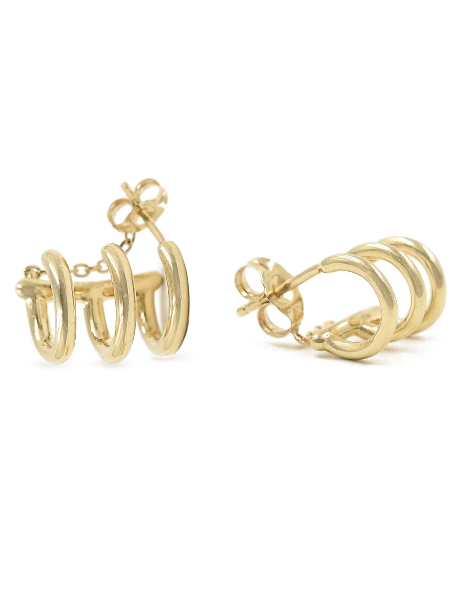 BONDEYE JEWELRY-Three Hoop Cuff Earrings-YELLOW GOLD