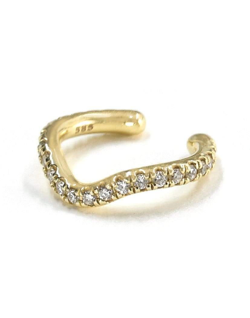 BONDEYE JEWELRY-Yellow Gold Wave White Diamond Ear Cuff-