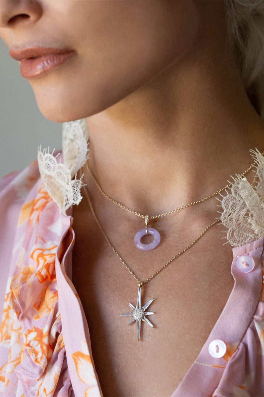 BONDEYE JEWELRY-Amethyst and Diamond Jelly Munchkin Necklace-YELLOW GOLD