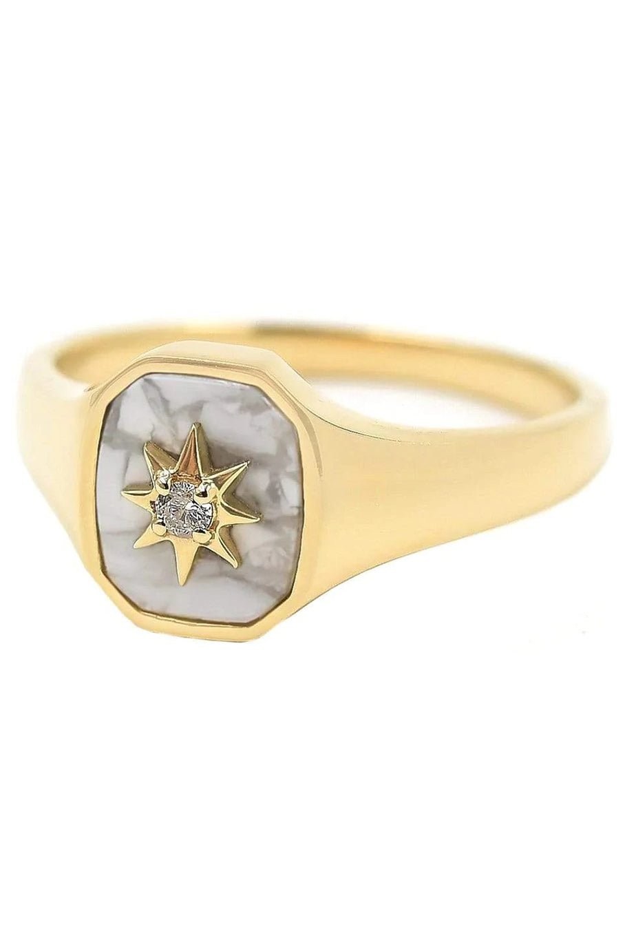 BONDEYE JEWELRY-Josie Howlite Signet Ring-YELLOW GOLD