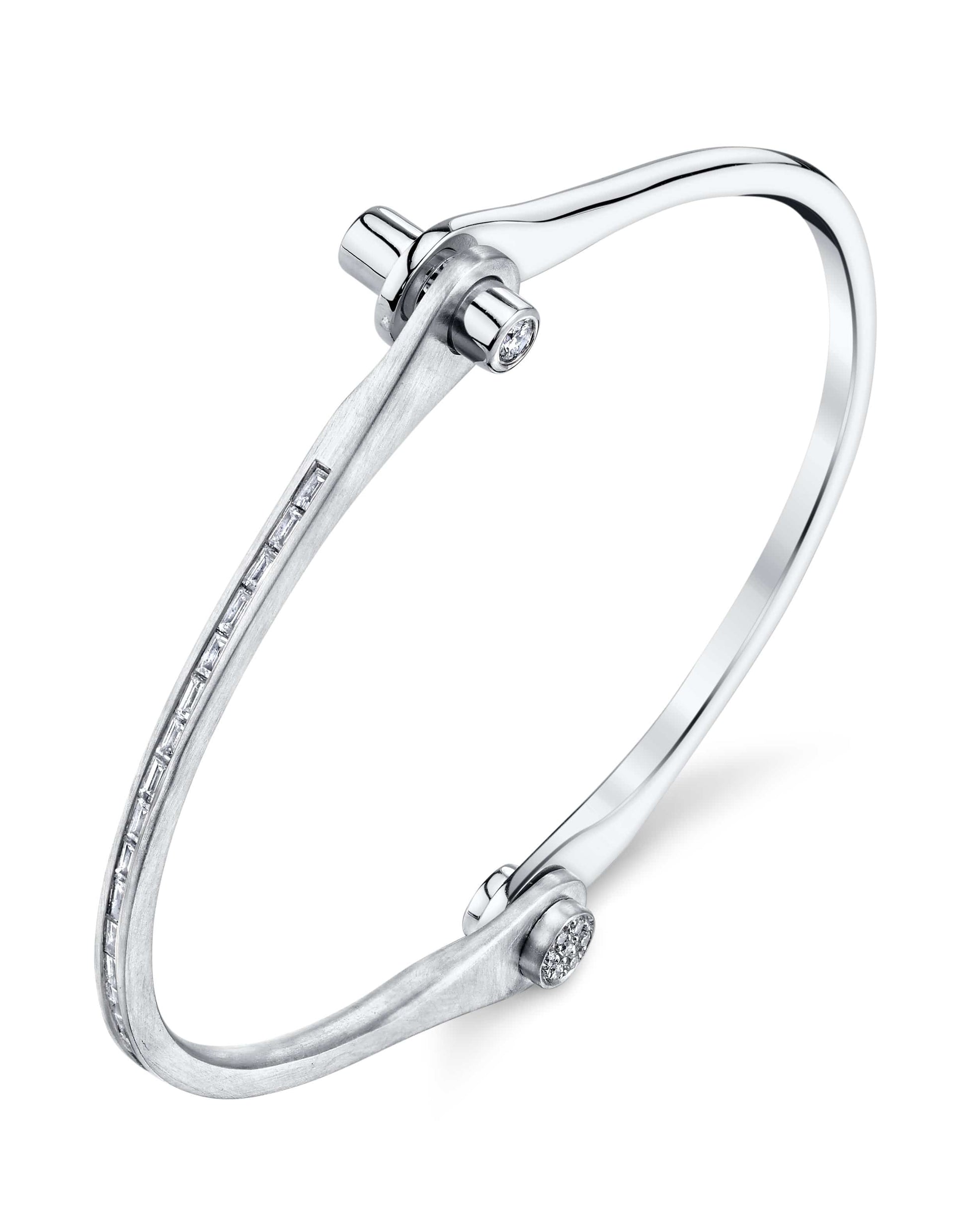 BORGIONI-Diamond Baguette Skinny Handcuff - White Gold-WHITE GOLD