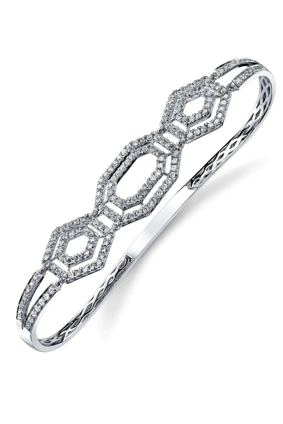 BORGIONI-Pave Diamond Hexagon Bangle-WHITE GOLD