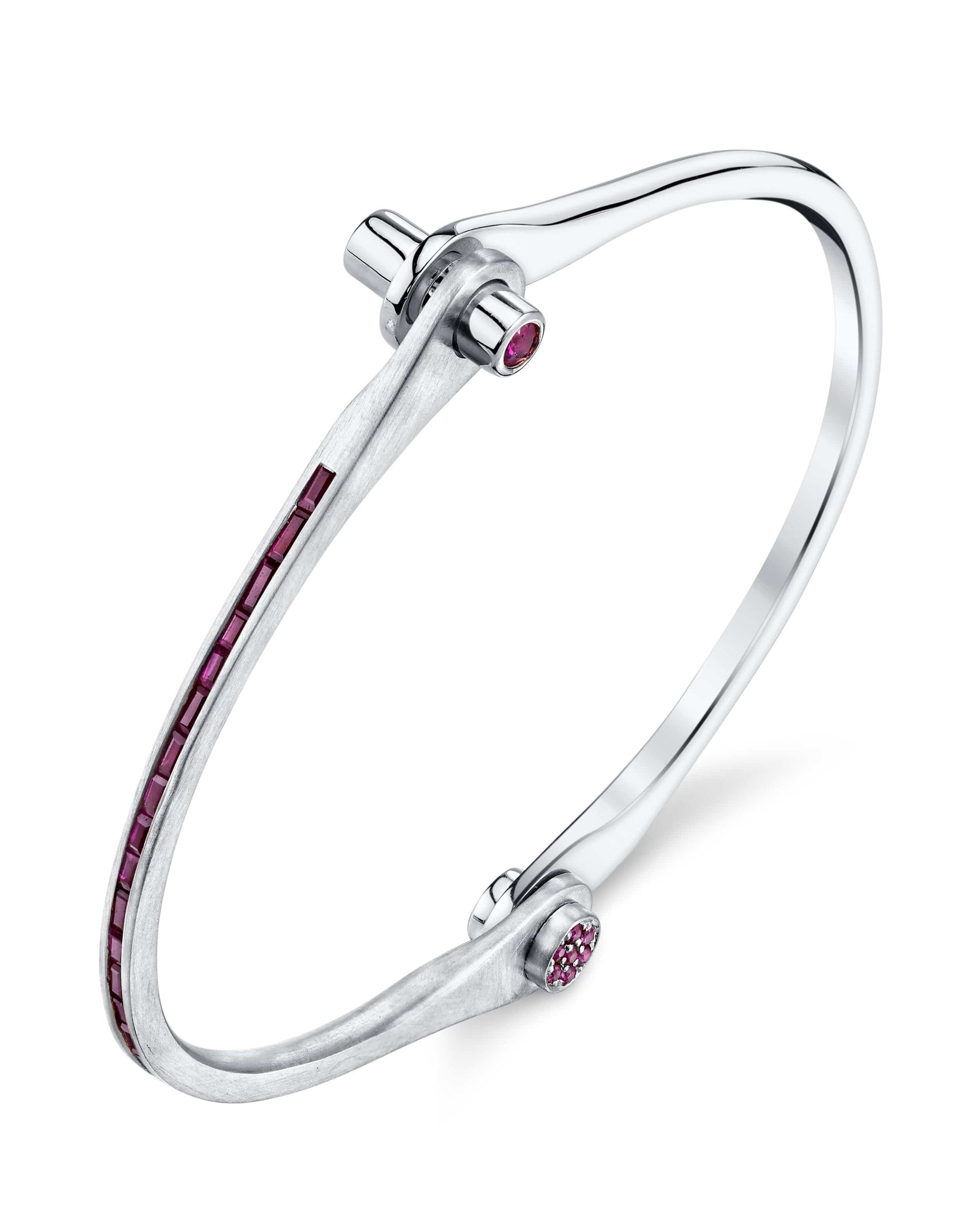 BORGIONI-Ruby Baguette Skinny Handcuff-WHITE GOLD