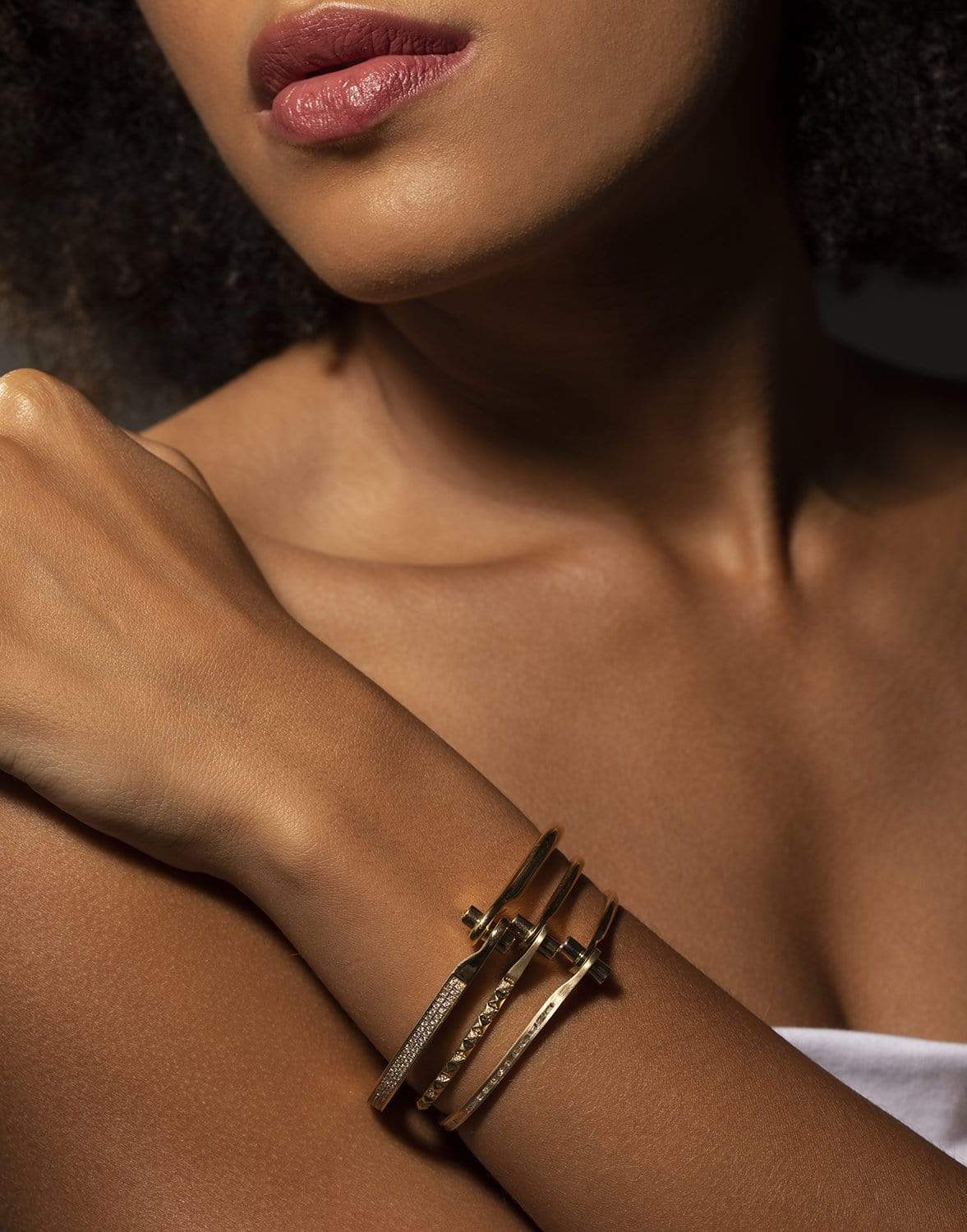 BORGIONI-Pave Diamond Skinny Pyramid Handcuff-YELLOW GOLD