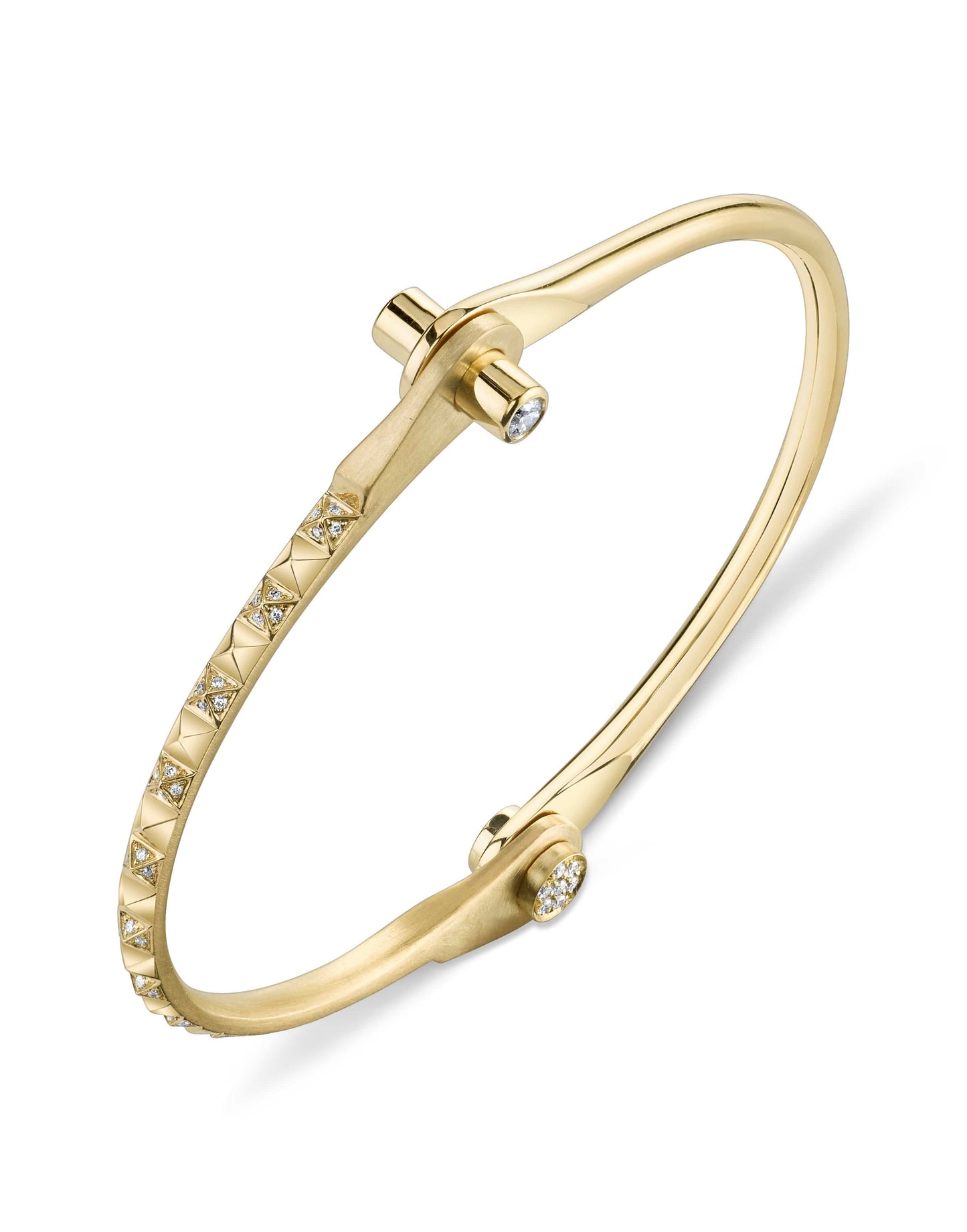 BORGIONI-Pave Diamond Skinny Pyramid Handcuff-YELLOW GOLD