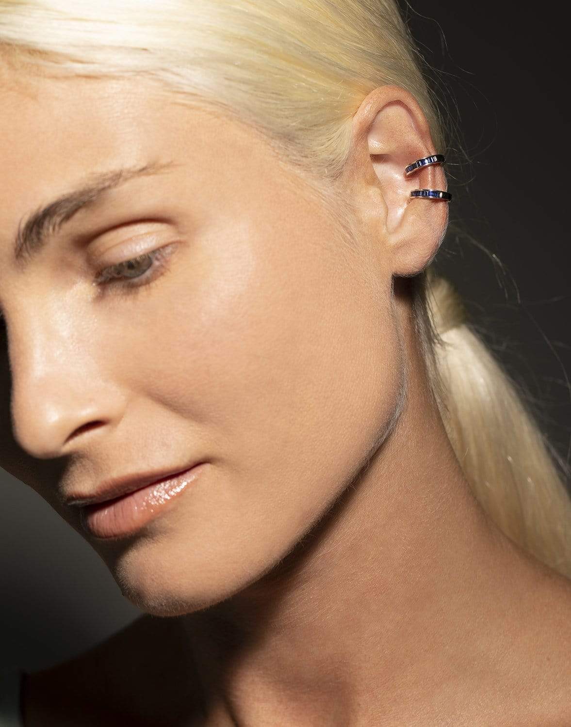 BORGIONI-Blue Sapphire Baguette Multi Earcuff-WHITE GOLD