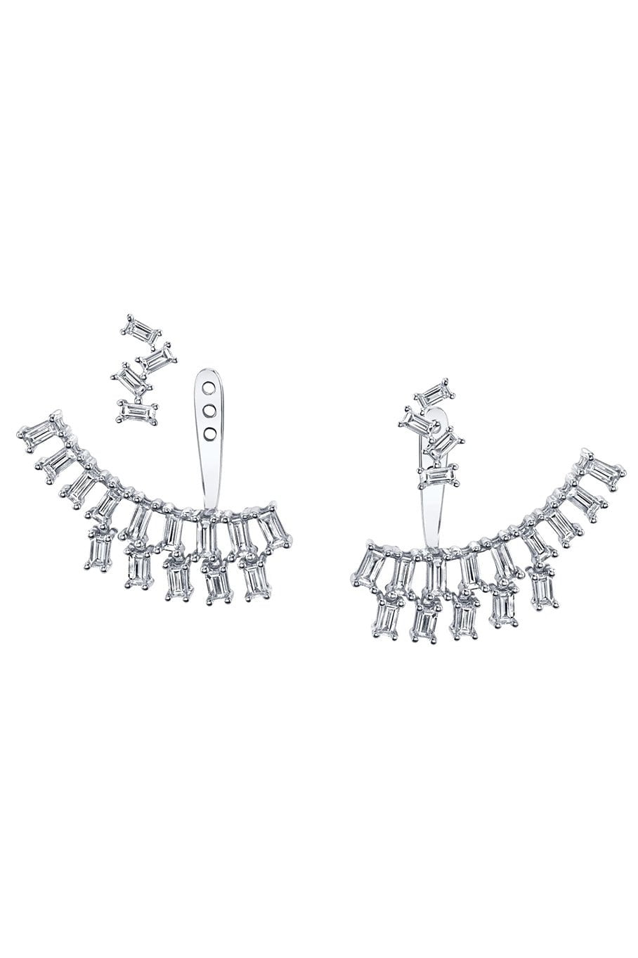 BORGIONI-Double Row Diamond Baguette Ear Jackets-WHITE GOLD