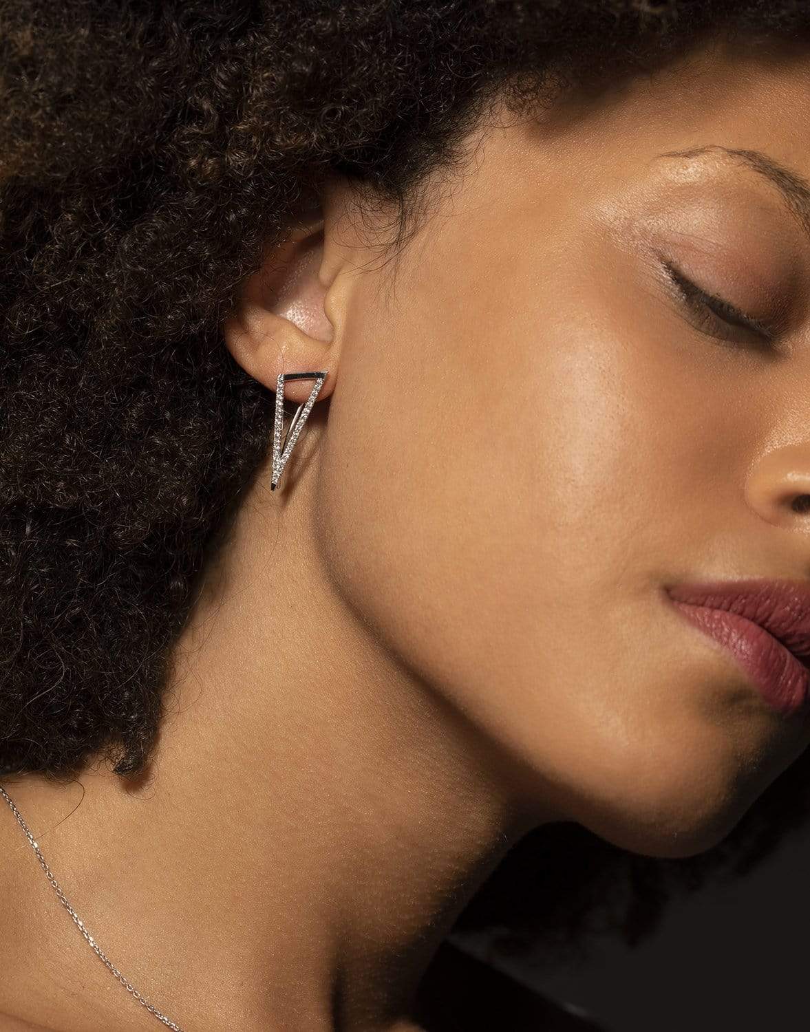 BORGIONI-Pave Diamond "V" Ear Climbers-WHITE GOLD