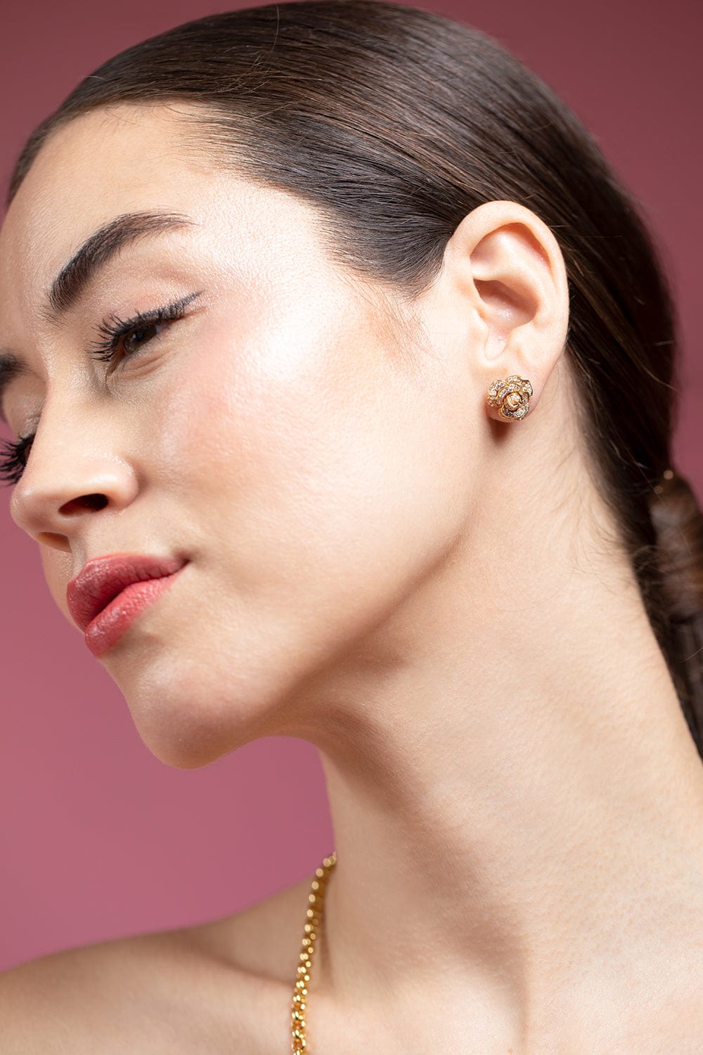 BORGIONI-Pave Diamond Rose Studs - Yellow Gold-YELLOW GOLD